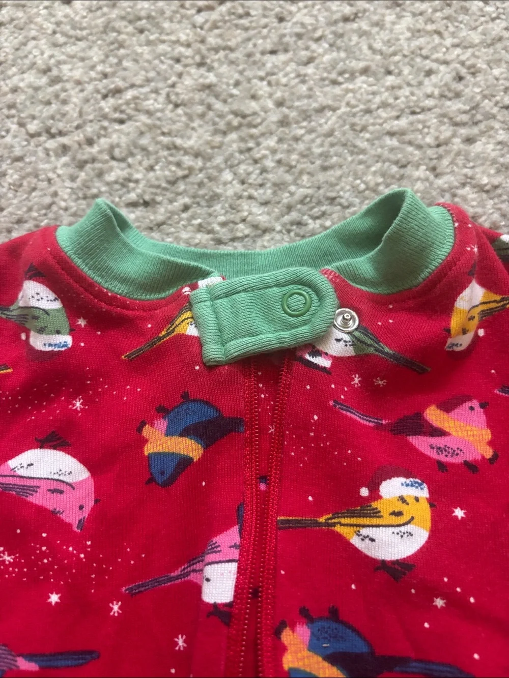 Hanna Andersson Red Bird-Print Footed One-Piece 12-18m like new!